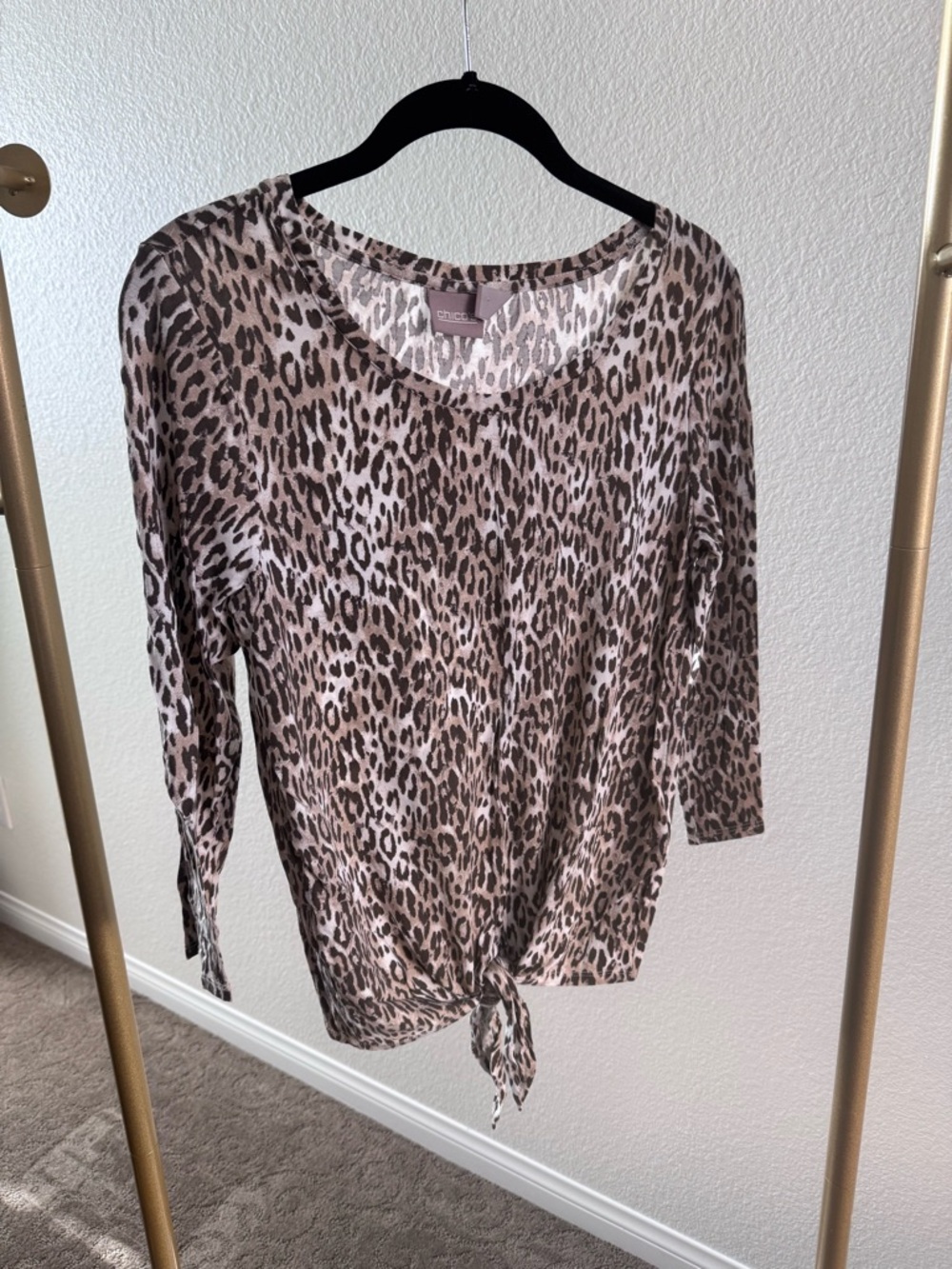 Chico's Taupe and Black Leopard Print Tie-Front Blouse